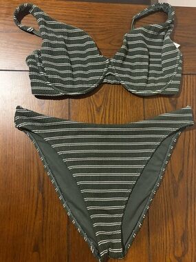 Abercrombie & Fitch Curve Love Green and White Striped Bikini Set